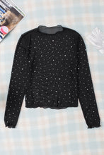 Load image into Gallery viewer, Rhinestone Round Neck Long Sleeve Blouse