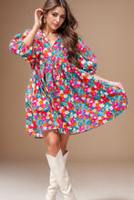 Load image into Gallery viewer, Floral Tie Neck Puff Sleeve Mini Dress
