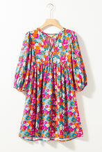 Load image into Gallery viewer, Floral Tie Neck Puff Sleeve Mini Dress