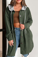 Load image into Gallery viewer, Drawstring Button Up Long Sleeve Hooded Jacket