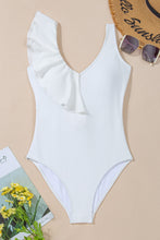 Load image into Gallery viewer, Ruffled V-Neck Wide Strap One-Piece Swimwear
