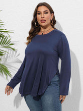 Load image into Gallery viewer, Plus Size Round Neck Long Sleeve Slit T-Shirt