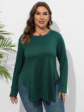Load image into Gallery viewer, Plus Size Round Neck Long Sleeve Slit T-Shirt