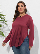 Load image into Gallery viewer, Plus Size Round Neck Long Sleeve Slit T-Shirt