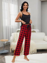 Load image into Gallery viewer, Lace Trim Cami and Plaid Pants Lounge Set