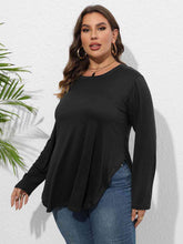 Load image into Gallery viewer, Plus Size Round Neck Long Sleeve Slit T-Shirt
