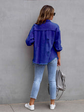 Load image into Gallery viewer, Distressed Drop Shoulder Denim Jacket