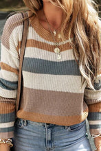 Load image into Gallery viewer, Striped Round Neck Dropped Shoulder Sweater