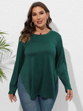 Load image into Gallery viewer, Plus Size Round Neck Long Sleeve Slit T-Shirt
