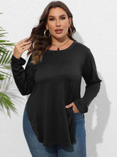 Load image into Gallery viewer, Plus Size Round Neck Long Sleeve Slit T-Shirt