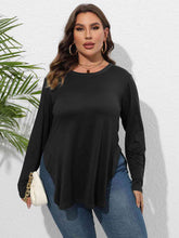 Load image into Gallery viewer, Plus Size Round Neck Long Sleeve Slit T-Shirt