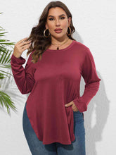 Load image into Gallery viewer, Plus Size Round Neck Long Sleeve Slit T-Shirt