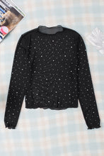 Load image into Gallery viewer, Rhinestone Round Neck Long Sleeve Blouse
