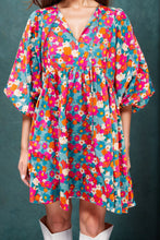 Load image into Gallery viewer, Floral Tie Neck Puff Sleeve Mini Dress
