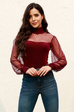 Load image into Gallery viewer, Mesh Long Sleeve Velvet Bodysuit
