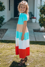 Load image into Gallery viewer, Girls Color Block Round Neck Maxi Dress
