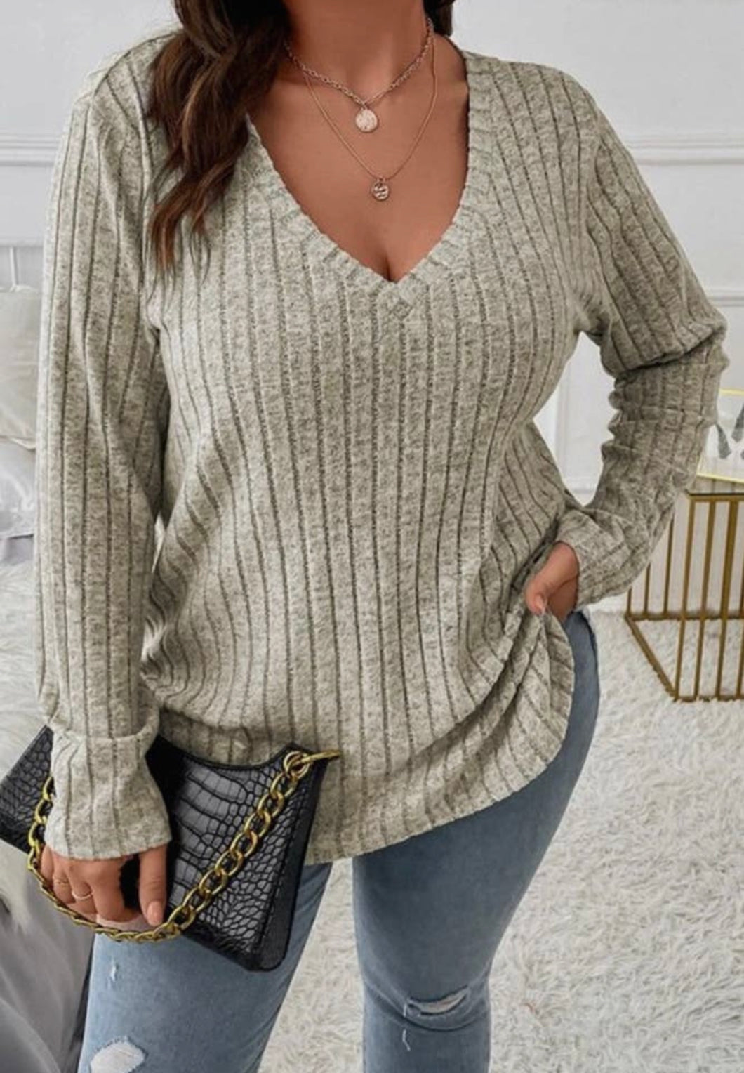 V neck Ribbed Plus size Top