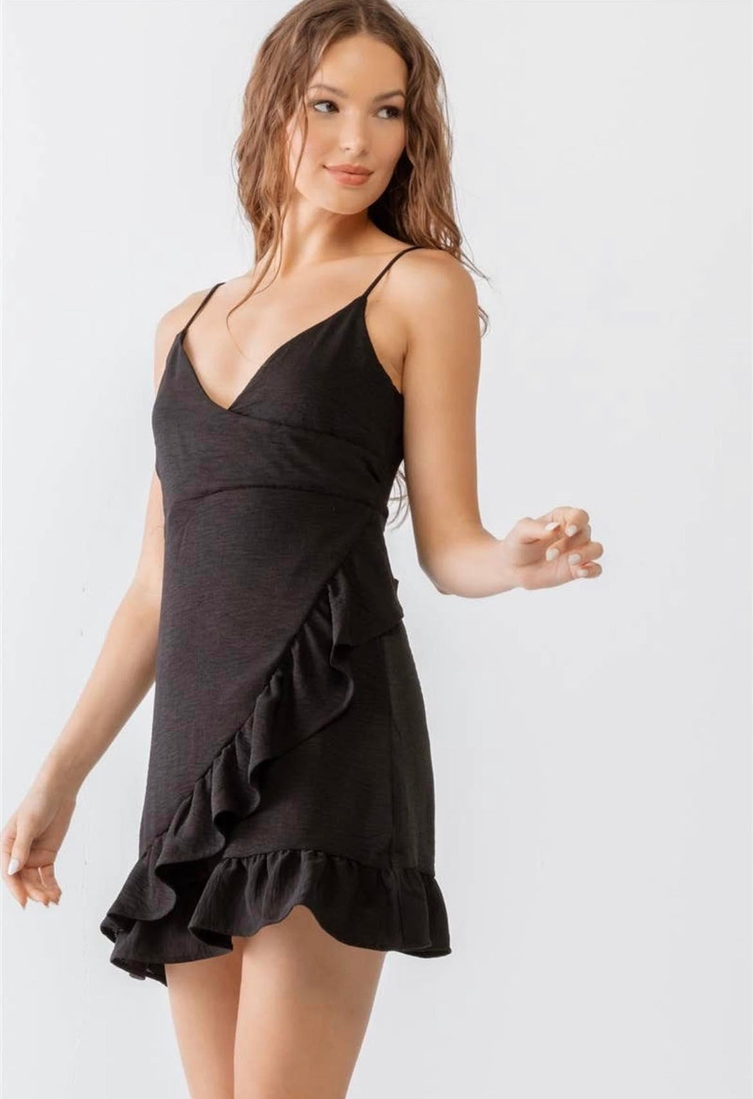 Black Ruffle Hem Mini Dress