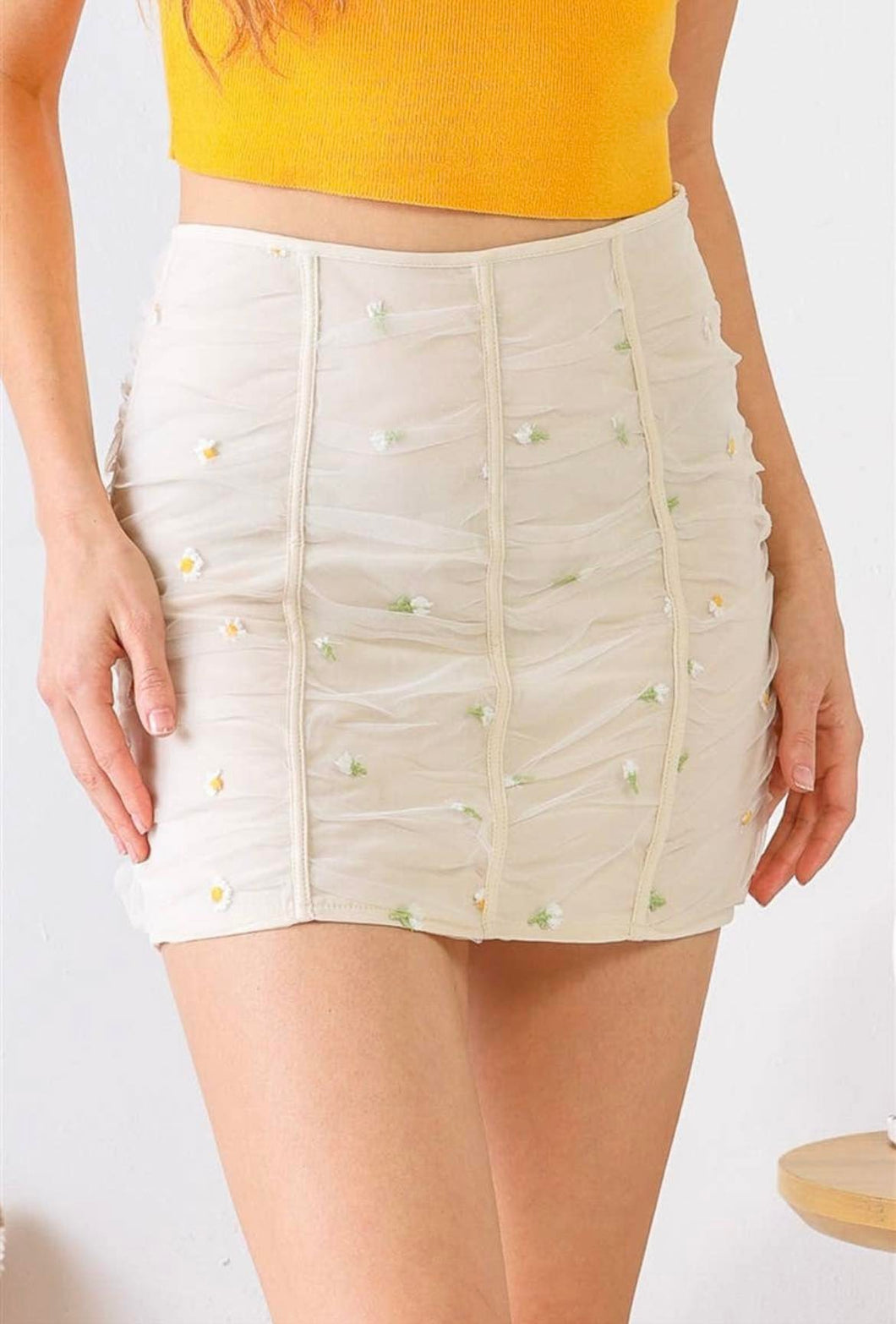 Cream Floral Mini Skirt