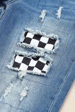 Load image into Gallery viewer, Baeful Checkered Patchwork Mid Waist Distressed Jeans
