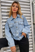 Load image into Gallery viewer, Collared Neck Dropped Shoulder Denim Jacket
