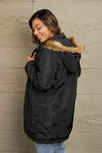 Load image into Gallery viewer, Double Take Faux Fur Trim Hooded Puffer Jacket
