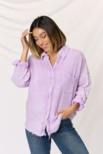 Load image into Gallery viewer, Zenana Washed Texture Button Up Raw Hem Long Sleeve Shirt
