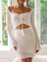 Load image into Gallery viewer, Cutout Lace-Up Long Sleeve Cover Up
