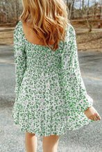 Load image into Gallery viewer, Smocked Floral Square Neck Balloon Sleeve Dress
