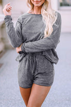 Load image into Gallery viewer, Boat Neck Long Sleeve Top and Drawstring Shorts Set
