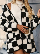 Load image into Gallery viewer, Plus Size Checkered Button Front Coat with Pockets

