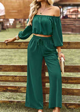 Load image into Gallery viewer, Off-Shoulder Blouse and Drawstring Waist Pants Set
