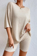 Load image into Gallery viewer, Round Neck Ribbed Top and Shorts Lounge Set
