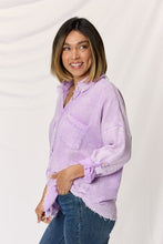 Load image into Gallery viewer, Zenana Washed Texture Button Up Raw Hem Long Sleeve Shirt
