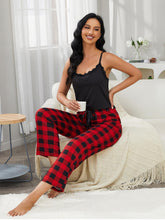 Load image into Gallery viewer, Lace Trim Cami and Plaid Pants Lounge Set
