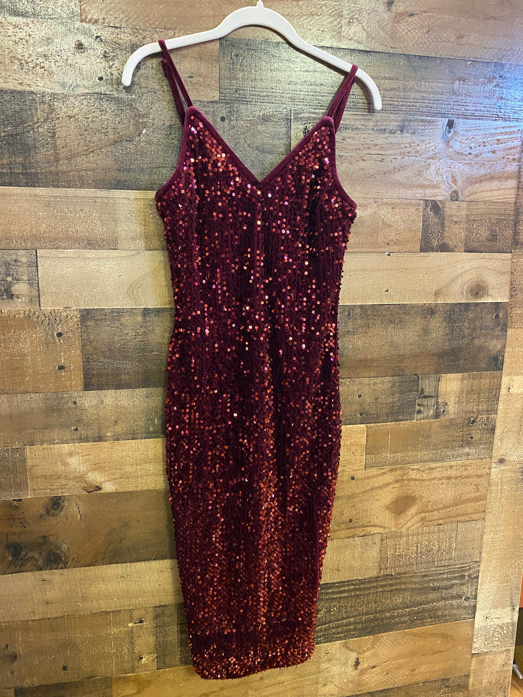 Burgundy Velvet & Sequin Dress
