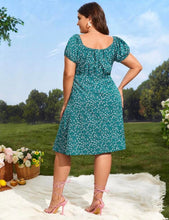 Load image into Gallery viewer, Teal Ditzy Floral Plus Dress
