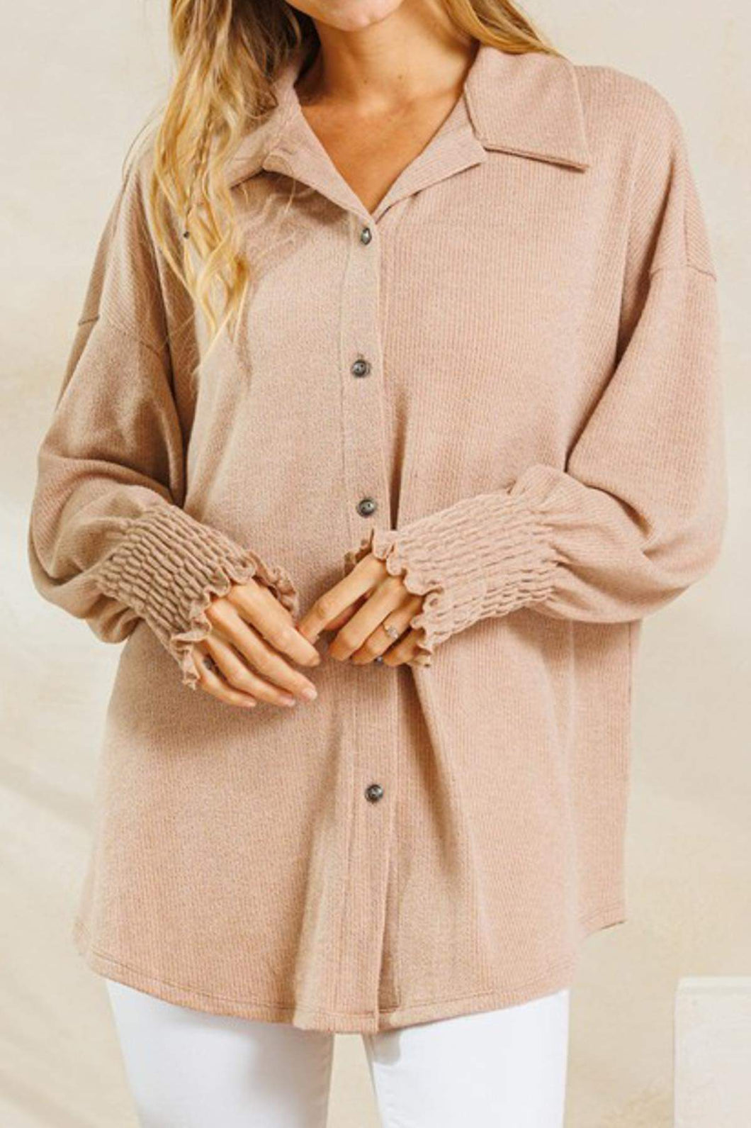 Taupe Smock Cuff Top